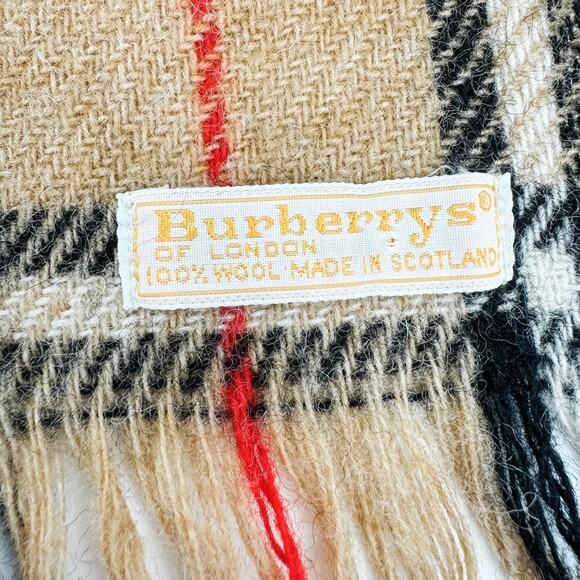 Burberry Scarf Wool Nova Check Plaid Beige Brown Winter Authentic Fringe - Picture 3 of 7